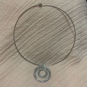 Silver tone circle necklace with rhinestone bling pendant brand new